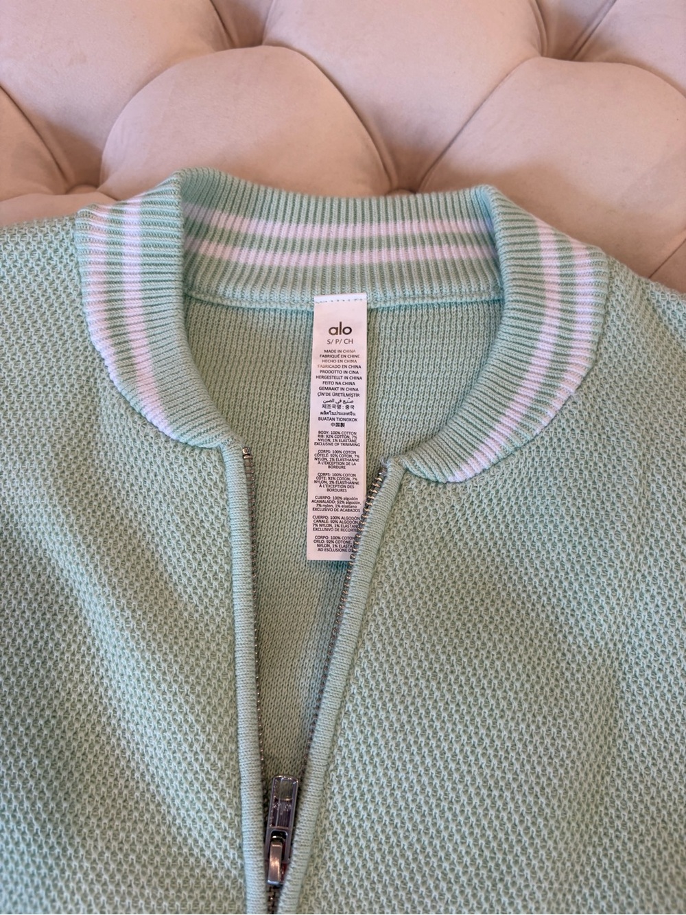 ALO Yoga Mint Green Cropped Bomber Jacket